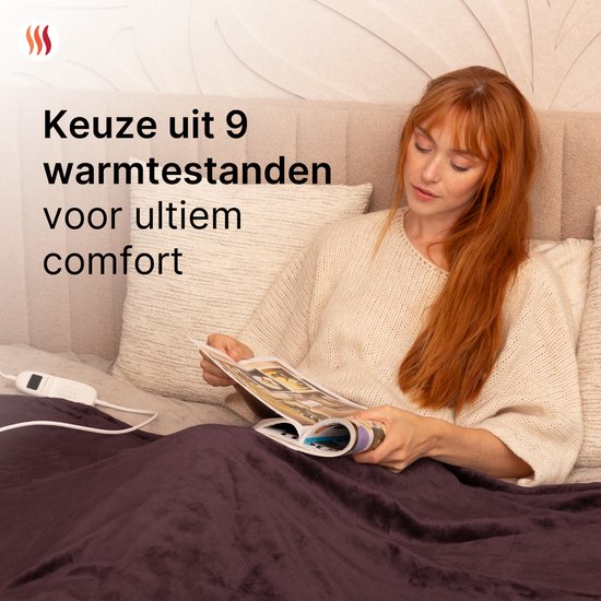 Seranova Elektrische Deken XXL - 180x160 cm - 2 persoons Bovendeken - Warmtedeken - Dubbelzijdig - Fleece Sherpa - Kastanjebruin