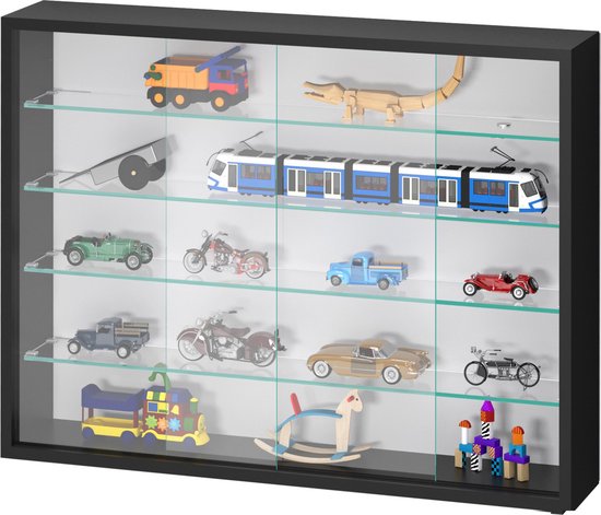Vitrinekast staande hangende wandvitrine - schuifdeuren - 75 x 55 x 14 cm