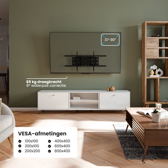 Auronic TV Beugel - TV Muurbeugel - Draaibaar en Kantelbaar - 37 tot 90 inch - Tot 65 KG - Zwart