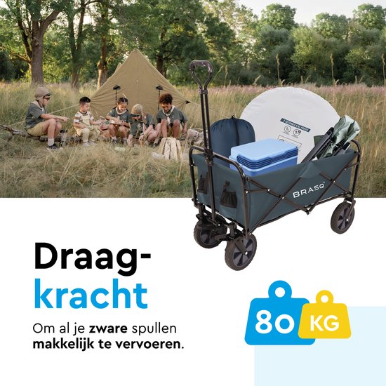 BRASQ Bolderkar Opvouwbaar - 100 Liter - 80 KG Draagkracht - Draaibare wielen mét rem - 90x51x100 CM - Verstelbare hendel - Inklapbare Bolderwagen - Compact – Grijs