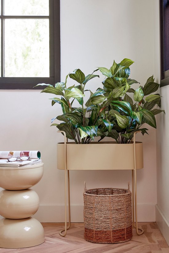 Mica Decorations Moritz Bloempot op Standaard - Plantenpot L55 x B24 x H65 cm - Plantenstandaard op IJzer - Bloempot Binnen of Buiten - Beige