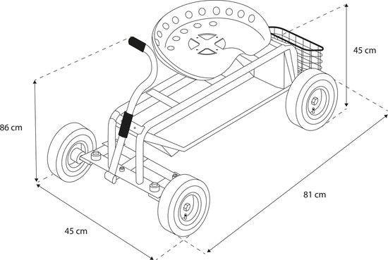 AXI AG22 Tuinkrukje op wielen voor de tuin in Zwart - Tuinkruk - Knielkruk van metaal met maximale belasting van 150 kg - Zitkruk met opbergruimte voor bij het tuinieren