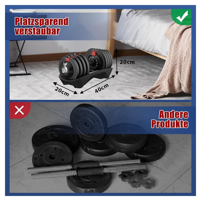 DH FitLife Verstelbare Hantel 12-in-1 - 1,5-18 kg - Zwart - Gietijzer - Compact design