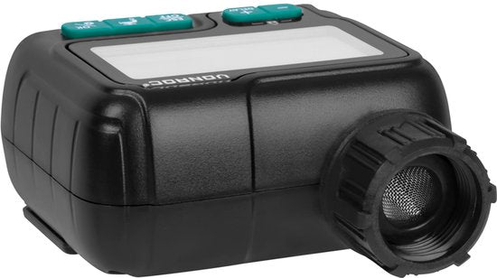 VONROC Watertimer en Irrigatiesysteem – Complete starterset – automatische bewateringsset/druppelsysteem – digitale watertimer – 3 sprinklerstanden: druppelen, vernevelen & sproeien – Incl. 15m slang, 10x sprinkler/waterdruppelaar, 10x slanghouder