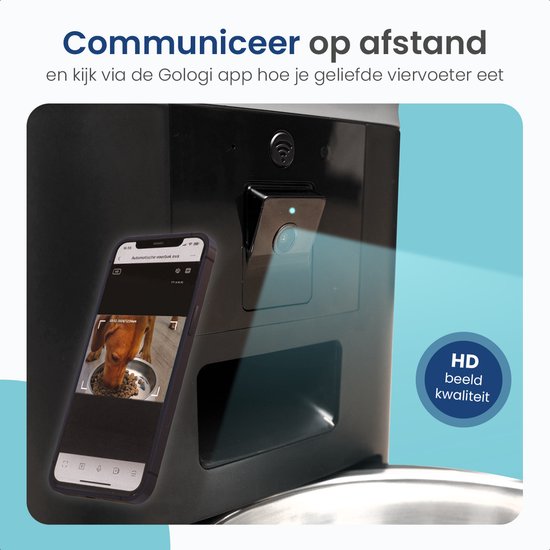 Gologi Automatische Voerbak Eva - Voice Recorder - Camera - Voerautomaat hond - Voerautomaat dispenser kat - Brokgrootte 3 tot 15 mm - Inhoud 6L - Zwart