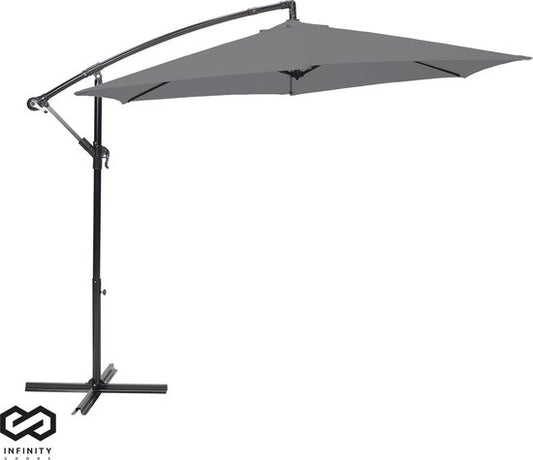 Infinity Goods Zweefparasol - 300CM - Incl. Kruisvoet - Waterdicht - Draai- en kantelbaar - Verstelbare Hoogte - Antraciet