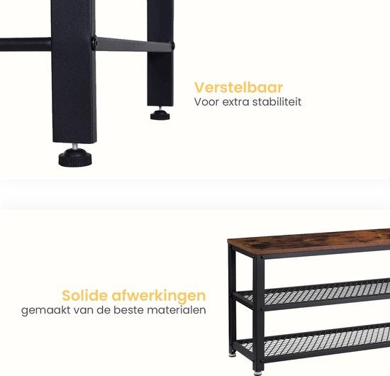 Goliving Schoenenrek – Schoenenbank – Halbank – Industrieel – 30 x 80 x 45 cm – Metaal – Bruin Hout