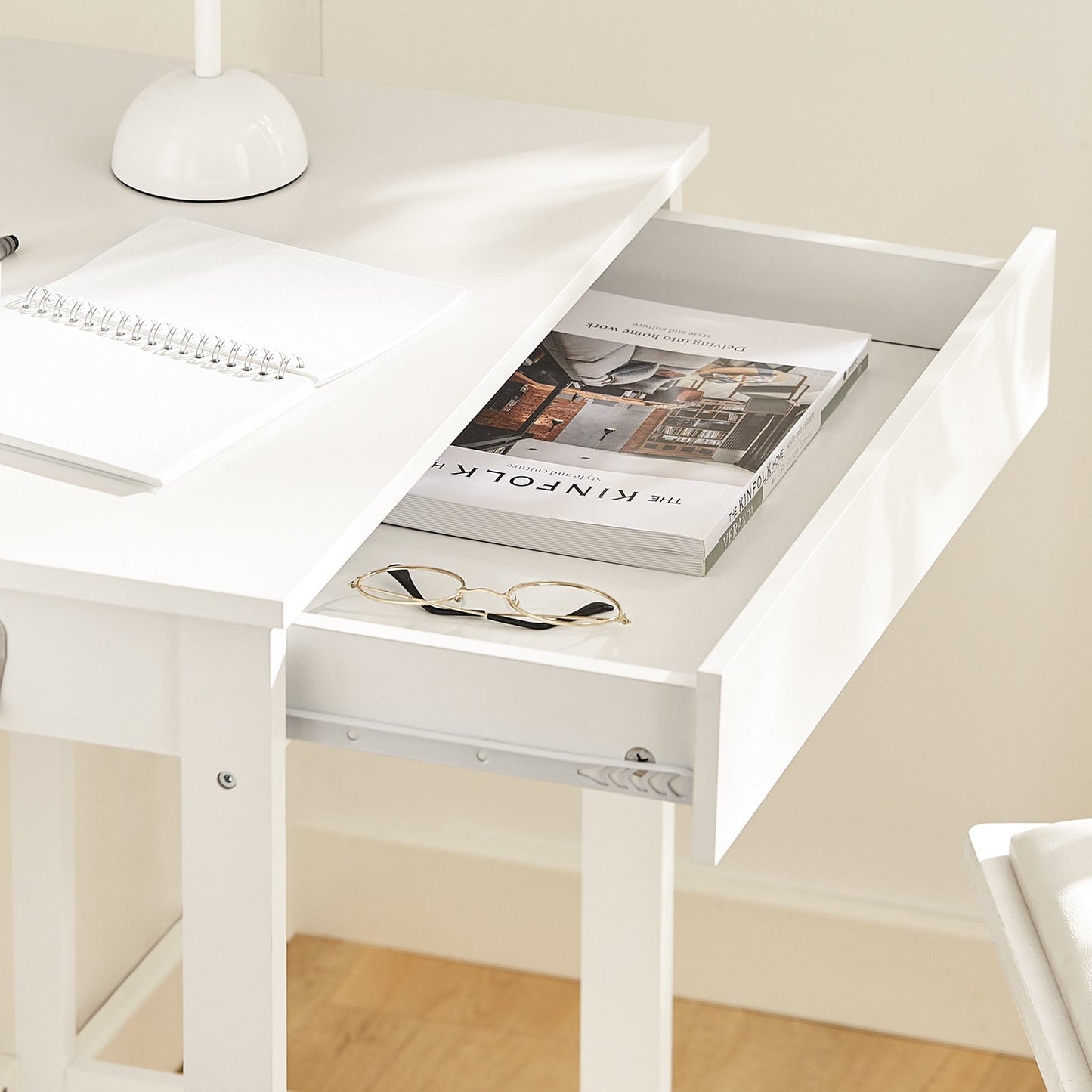 Laodikya Home bureau met een lade en 2 haken, computerbureau, Wit