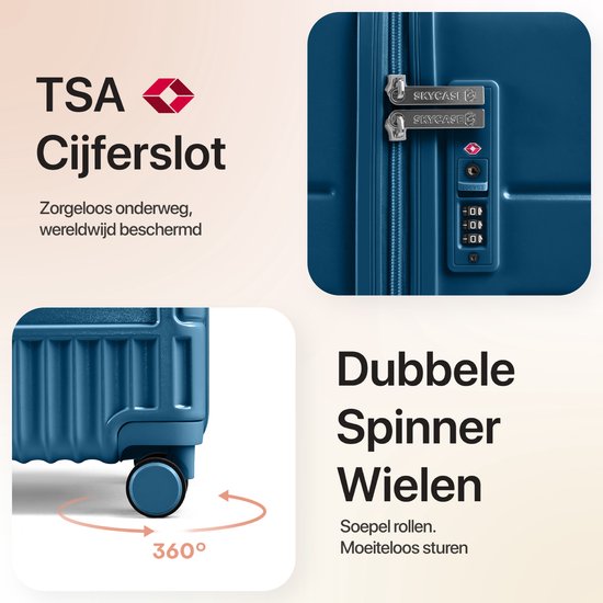 SKYCASES Trunk Reiskoffer – Classic Heritage – Extra Grote Koffer – 110L – TSA Slot – Lichtgewicht Trolley – 78x44x36 cm – Trunk Rolkoffer – Spinner Wielen – Donkerblauw