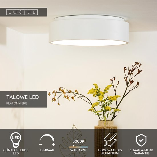 Lucide TALOWE LED - Plafonnière (Plafondlamp) - Ø 45,5 cm - LED Dimbaar - 1x30W 3000K - Wit