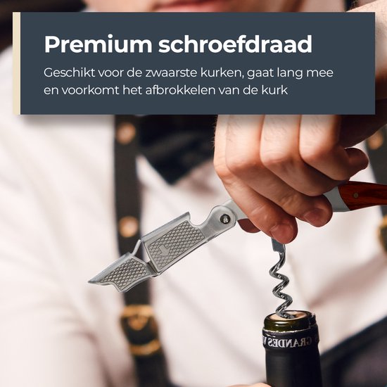 Castagnola Kurkentrekker - Kelnermes - Wijnopener - Wijn opener - Flesopener - Hefboom - Deluxe - Pakka Hout en RVS