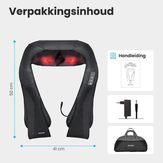 Auronic Shiatsu Massagekussen - Elektrisch Nekmassage Apparaat - Massage Apparaten - Nek en Schouder - Infrarood - Inclusief Draagtas - Zwart