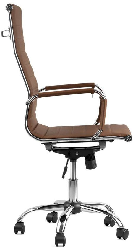 Feel Furniture - Luxe Bureaustoel - Hoge Rugleuning - Cognac met Zilveren Frame