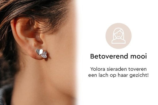 Yolora Dames Oorbellen Hartje - Kalpa Camaka Kristallen - Zilverkleurig - 18K Witgoud Verguld - Vrouwen Oorknoppen Zilver - Mooie Cadeauverpakking- Exclusieve Geschenkverpakking - Moederdag Cadeautje