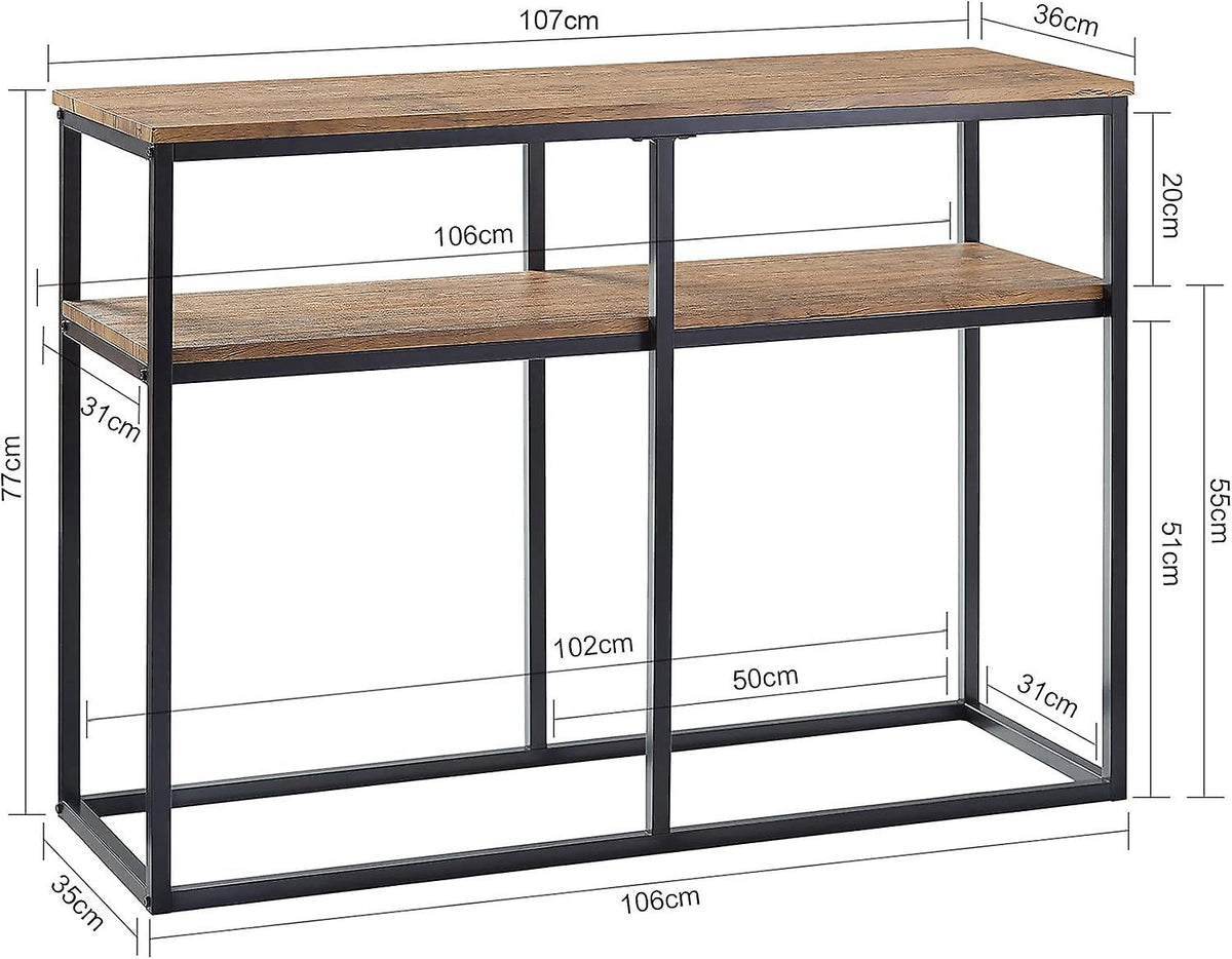 SoBuy - Bijzettafel met 2 opbergplanken - bruin - 107x36x77 cm
