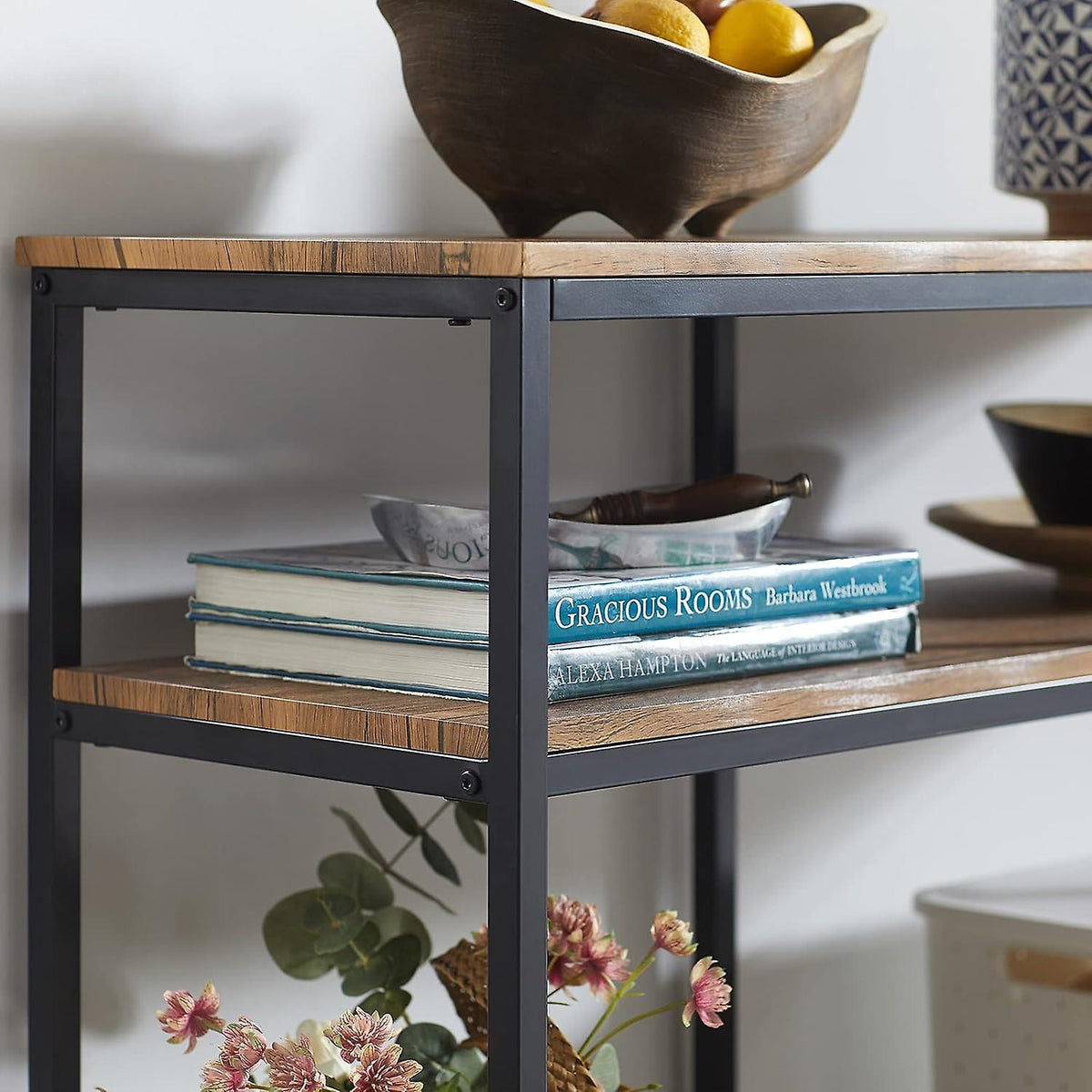 SoBuy - Bijzettafel met 2 opbergplanken - bruin - 107x36x77 cm