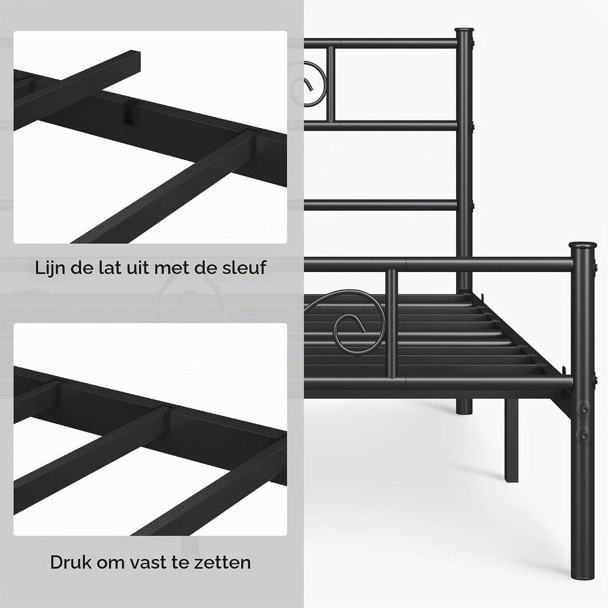 Yaheetech Metalen Tweepersoonsbed 140 x 200 cm - Zwart Bedframe - Met Lattenbodem