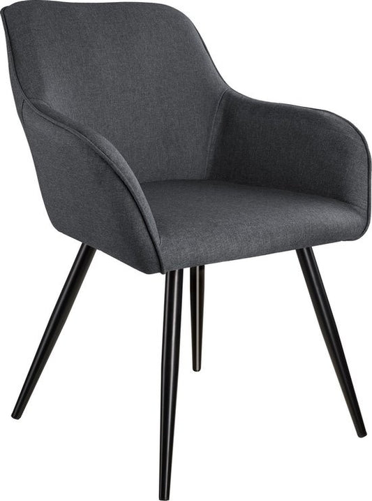 tectake® - Stoel Marilyn Linnen Look - eetkamerstoelen - kuipstoelen - donkergrijs / zwart - 403672