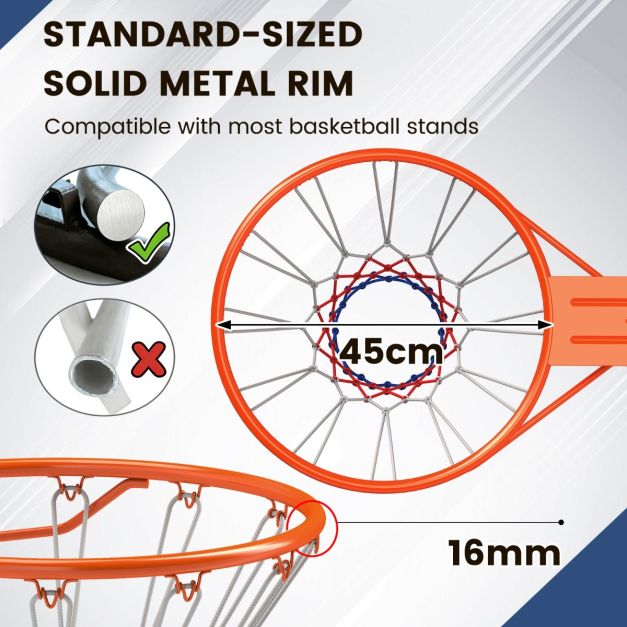 Coast 45 cm Basketbalring met Net voor Alle Seizoenen aan de Muur Bevestigde Basketbalstandaard met Dubbele Veren