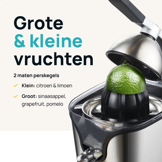 MOA Citruspers Elektrisch - Sinaasappelpers - Citroenpers met 2 Perskegels - BPA-Vrij - Handmatig - RVS - Zilver