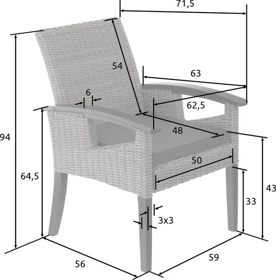tectake® - Wicker stoel tuinstoel terrasstoel - Rosarno - grijs - 404806 - poly-rattan