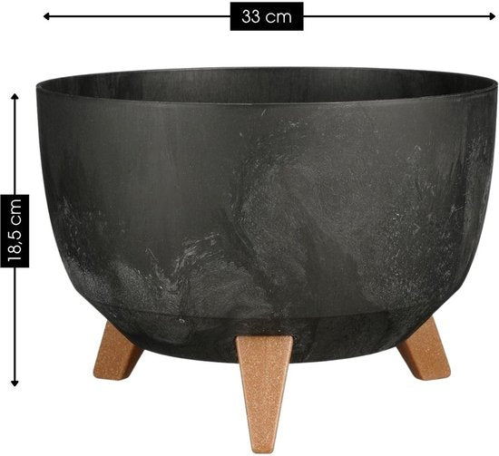 Mica Decorations Doppio Plantenbak op Poten - 18,5 x Ø33 cm - Plantenbakken voor Buiten - Bloembakken voor Balkon - Gerecycled Plastic - Zwart
