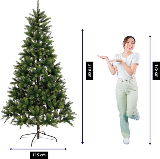 Black Box Trees Nagoya - Kerstboom met Natuurgetrouwe Naalden en Volle Uitstraling - Kerstversiering voor Binnen - Kunstboom Rond met Lichtbesneeuwde Takken - H210 x Ø115 cm - Groen