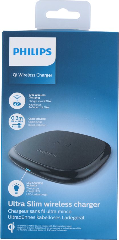 PHILIPS - Draadloze QI Oplader - DLP9210/03 - Telefoon Oplader - Anti-Slip Laag - Hoog Draadloos Bereik