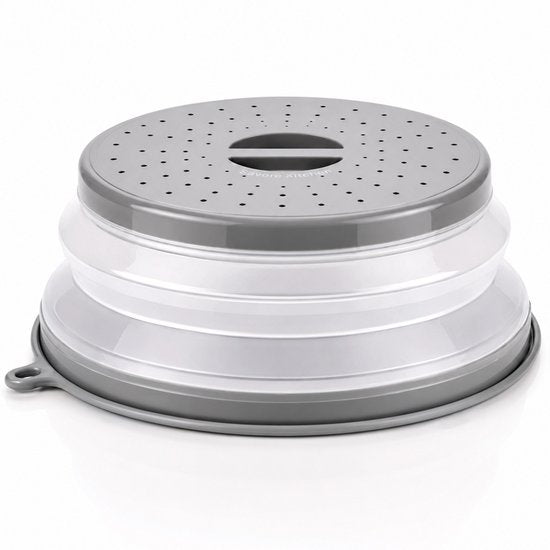 Savoré Kitchen Magnetron Deksel 27 cm - Inklapbaar - met Stoomopeningen - BPA-Vrij - Transparant & Grijs