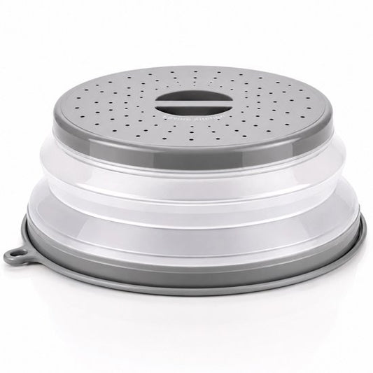 Savoré Kitchen Magnetron Deksel 27 cm - Inklapbaar - met Stoomopeningen - BPA-Vrij - Transparant & Grijs