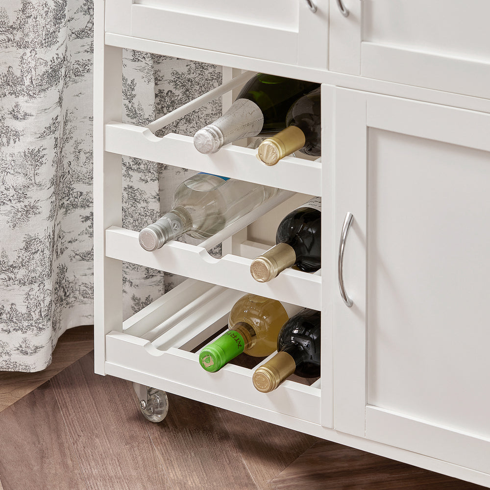 SoBuy Keukenwagen met 1 lade, 3 deuren & 3 wijn opbergplanken - Max. 30KG - 67 x 87 x 37 cm - Wit