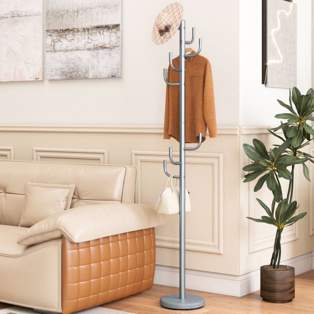 Coast Garderobestandaard Zilver – Moderne Kactus Kapstok met 8 Haken – 26,67 x 119/175 cm