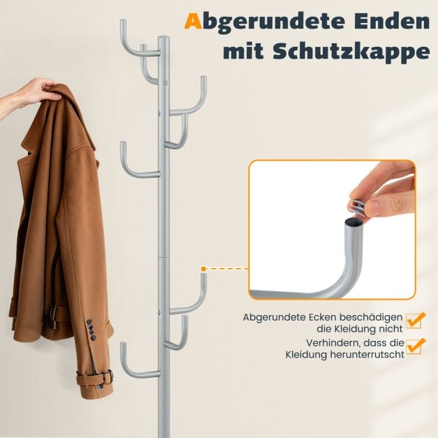 Coast Garderobestandaard Zilver – Moderne Kactus Kapstok met 8 Haken – 26,67 x 119/175 cm