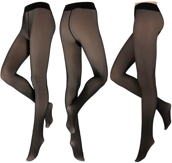 Fleece Panty - Zwart Nude - Maat L/XL - Thermo Panty Huidskleur - Anti ladder - Fleece Legging Dames