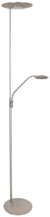 Vloerlamp Zenith 2 4394ST staal met uplight en leesarm - Steinhauer Exclusive, modern design, draaibaar en kantelbaar, 4940 lumen verlichtingskracht, verstelbare kleurtemperatuur van 2200 tot 4000 Kelvin
