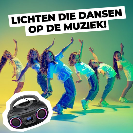 Denver Draagbare DAB Radio CD Speler Kinderen - Bluetooth - Lichteffecten - Boombox - AUX - FM - TDB212GREY