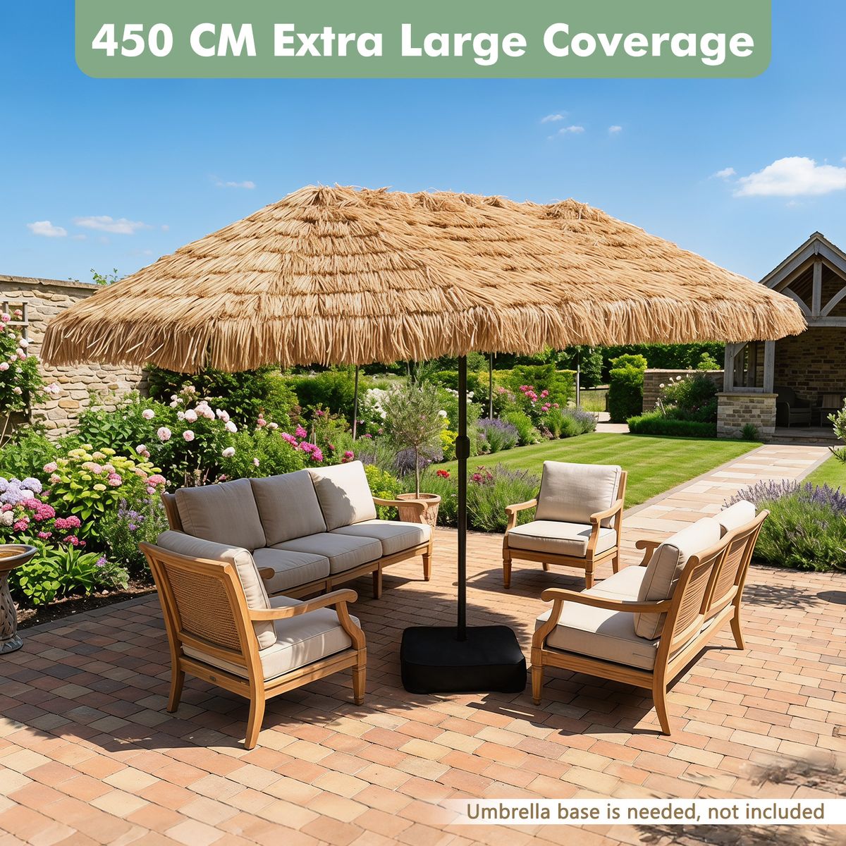 Coast Dubbele Stroparasol - tropische Hawaiiaanse stijl - zonder lamp, zonder parasolhouder - 450 x 270 cm - naturel