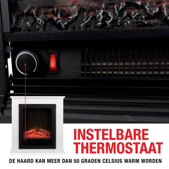 Classic Fire Elektrische Sfeerwarming - 1800W - LED Vlammen - 70 x 22 x 71 cm - Wit