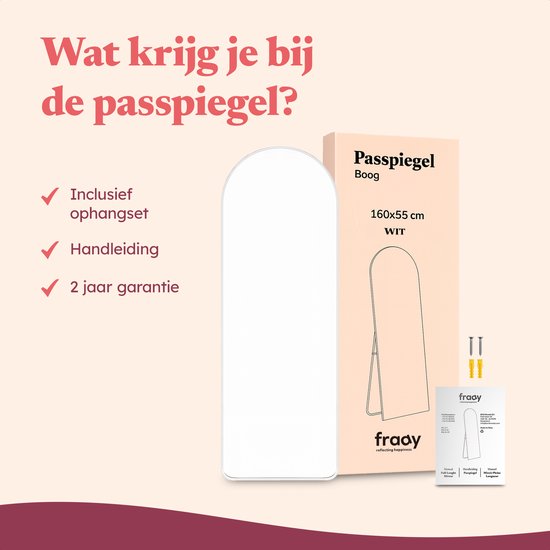 Fraay Passpiegel 160x55cm - Staand & Hangend - Minimalistische Wandspiegel - Staande Spiegel - Wit Mat