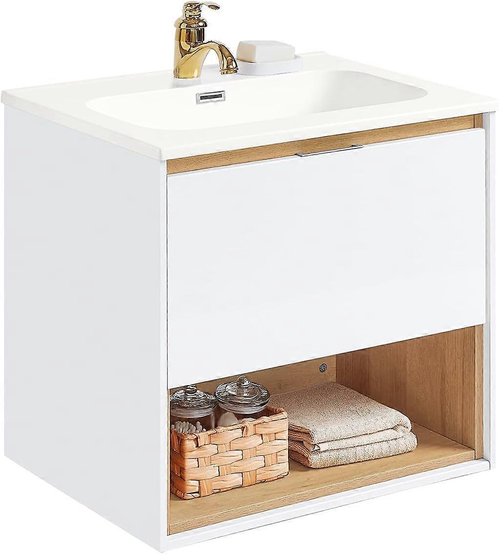 SoBuy Wastafelkast - BZR171-N - Spaanplaat & MDF - Incl. Vilten Matten - 61x46x59cm - Wit