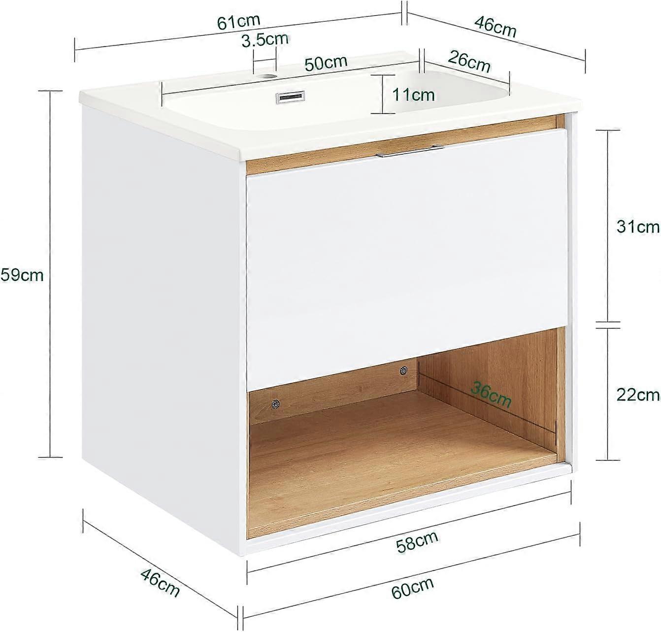 SoBuy Wastafelkast - BZR171-N - Spaanplaat & MDF - Incl. Vilten Matten - 61x46x59cm - Wit