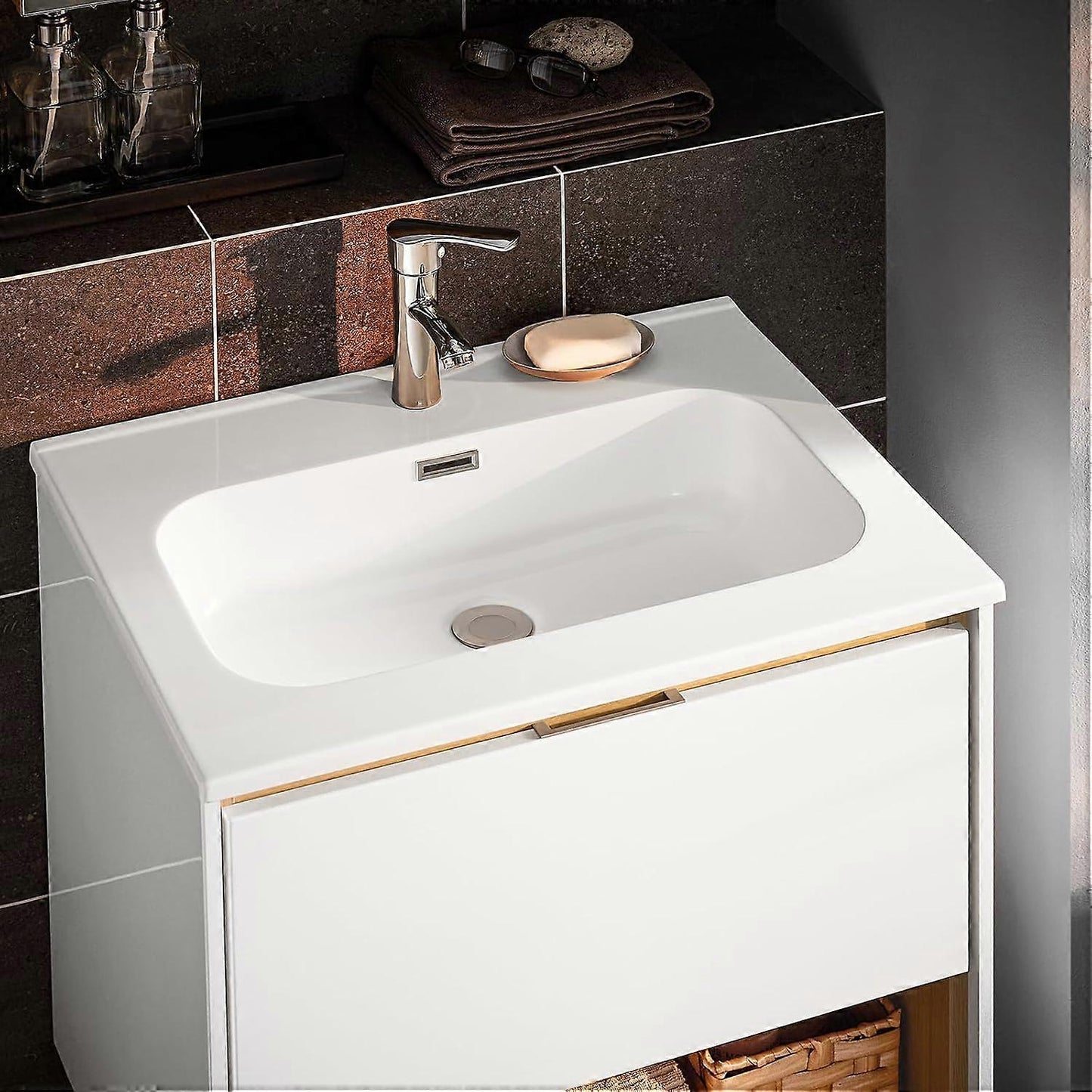SoBuy Wastafelkast - BZR171-N - Spaanplaat & MDF - Incl. Vilten Matten - 61x46x59cm - Wit