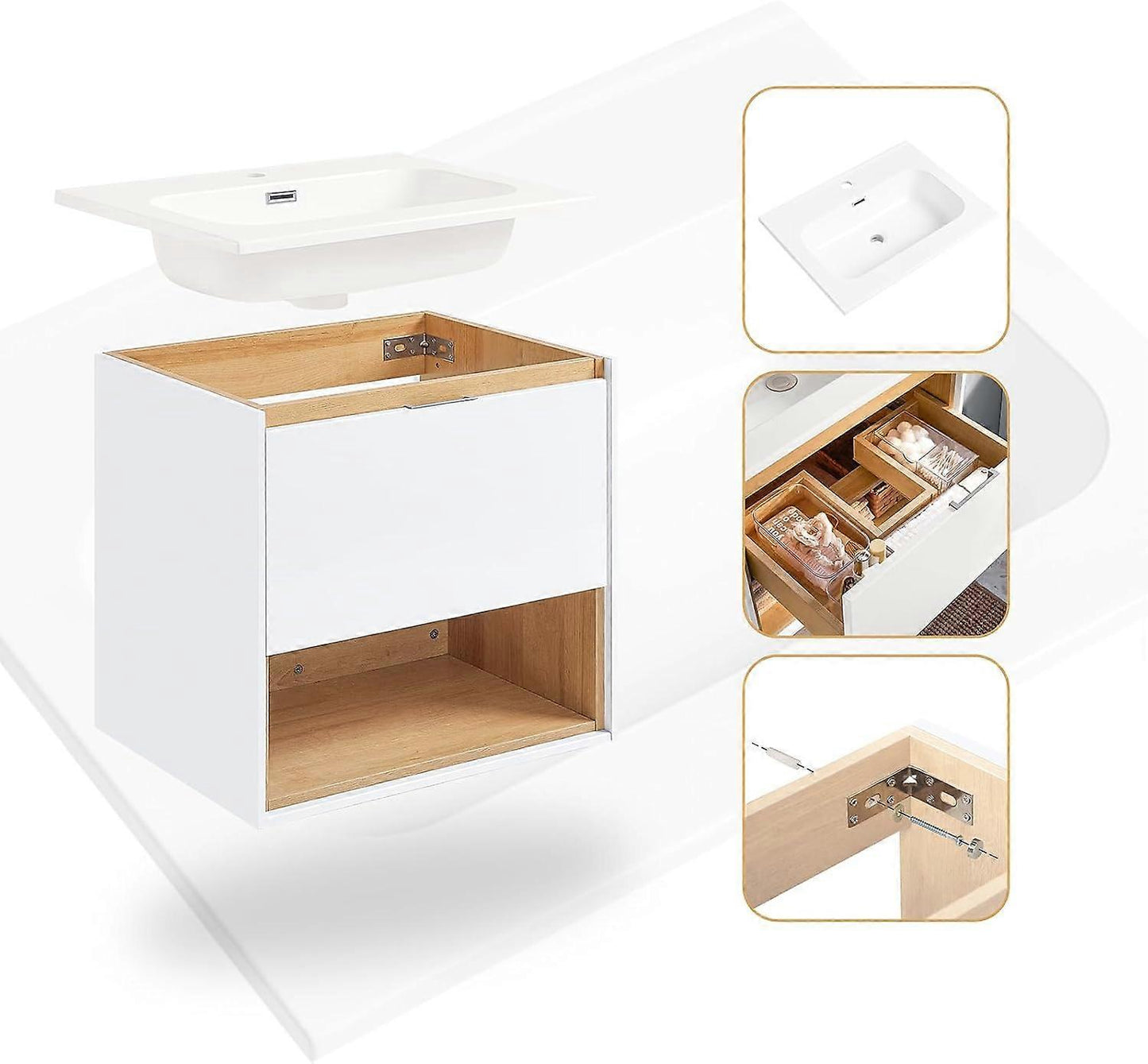 SoBuy Wastafelkast - BZR171-N - Spaanplaat & MDF - Incl. Vilten Matten - 61x46x59cm - Wit