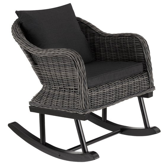 tectake - Wicker schommelstoel Rovigo met voetenbank Vibo - grijs - poly-rattan
