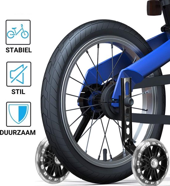 TIKKENS® Zijwieltjes - 12-20 Inch - LED lichtjes - Zijwieltjes voor Kinderfiets - Zwart - 12 inch/14 inch/16 inch/18 inch/20 inch - Zijwielen - Kinderfietsaccessoires