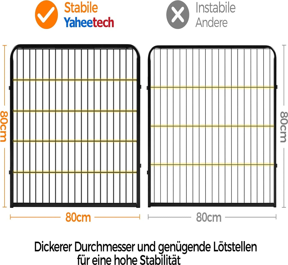 Yaheetech Opvouwbare Hondenren & Puppyren 8-Delig Met Deur En Grondpennen 80 cm Hoog – Zwart – Metaal
