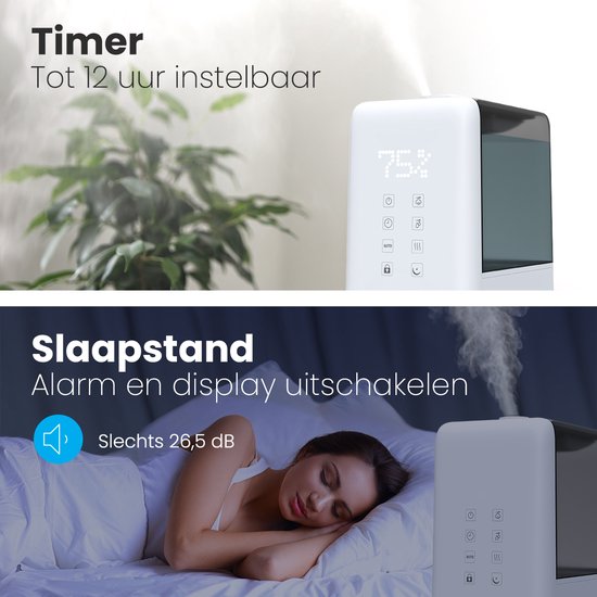 Auronic Luchtbevochtiger - 6L Tankcapaciteit Incl. Waterfilter - Babykamer & Slaapkamer - 3 Vernevelingsstanden - Wit