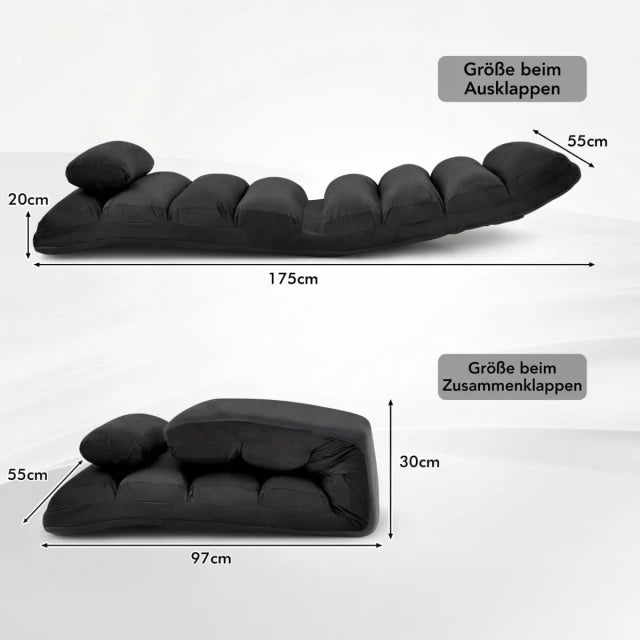 Coast Vloerfauteuil Zwart – Inklapbare Relaxstoel met Slaapfunctie – 175 x 55 x 20 cm