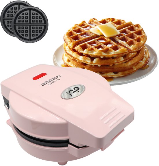 JAP Appliances Dough Joy Wafelijzer - Wafelmaker voor 1 Ronde Wafel - Anti-aanbaklaag - indicatielampje - Wafels van 16x16 cm - Roze