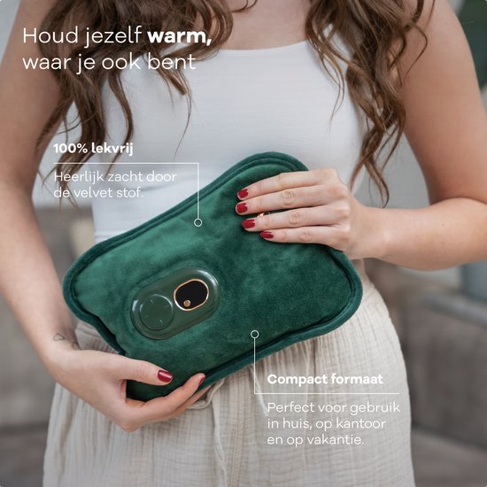 Zenwave Elektrische Kruik met Hoes - Digitaal Display - Warmtekruik & Waterkruik met Handwarmers - Oplaadbare Warmtekussen - Menstruatie Warmteband - Duurzaam & Draadloos - Kamperen & Outdoor - Warmwaterkruik Groen